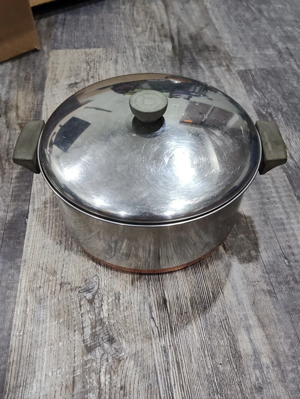 Vintage Revere Copper Maid Pot With Domed Lid, 6-Qt Stock Pot, Stainless Steel